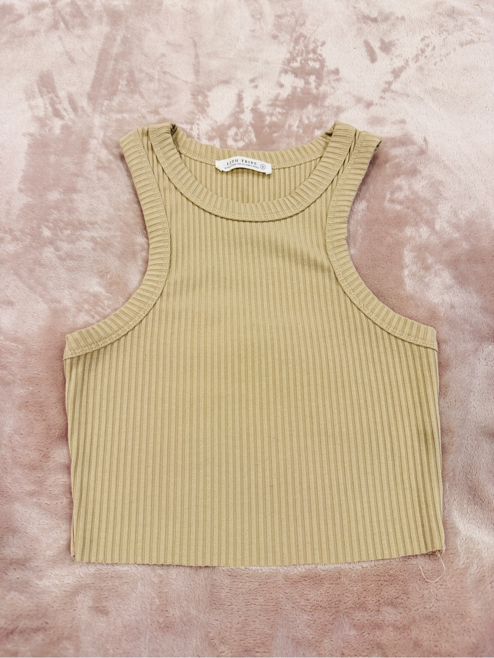 12th Tribe Ribbed Tank Crop Top in Beige